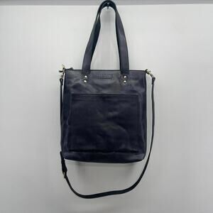 Elevate Black Matte Finish Full-Grain Leather Bucket Bag Tote w/Crossbody Strap